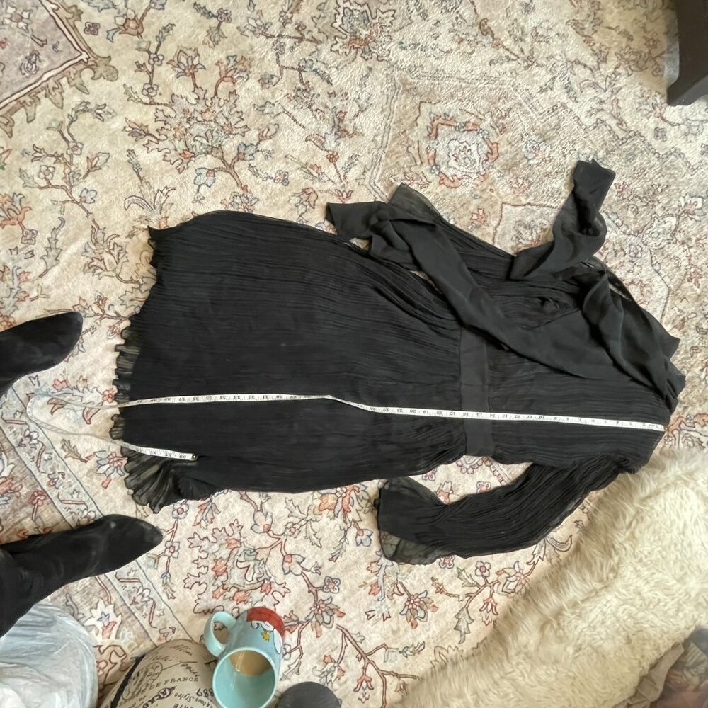 Vintage 60s/70s Black Pleated Cocktail Dress Union Made Georgette Sleeves Size M - Picture 11 of 14